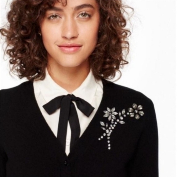 Kate Spade Black Embellished Broch Button Down Cardigan On Pointe Size S - Picture 11 of 12